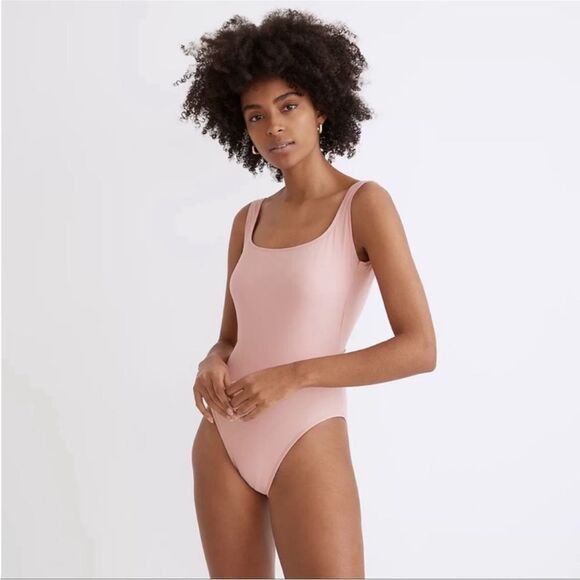 NWT Madewell Square Neck One Piece Pink Swimsuit - Picture 10 of 13